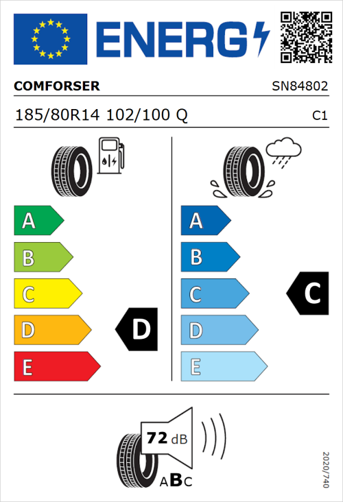 Tyre Label for Comforser CF350 185/80R14 102/100Q