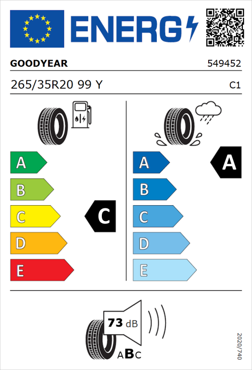 Tyre Label for Goodyear Eagle F1 Asymmetric 5 265/35R20 99Y