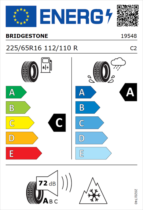 Tyre Label for Bridgestone Duravis All Season 225/65R16 112/110R