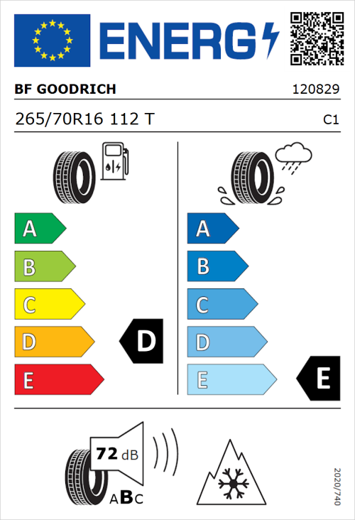 Tyre Label for BF Goodrich Trail-Terrain T/A 265/70R16 112T