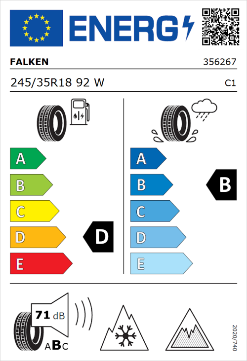 Tyre Label for Falken Euroall Season AS220 PRO 245/35R18 92W