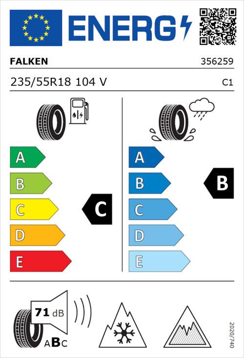 Tyre Label for Falken Euroall Season AS220 PRO 235/55R18 104V