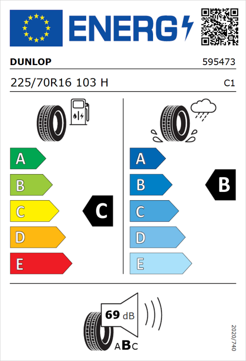 Tyre Label for Dunlop Sport Response 225/70R16 103H