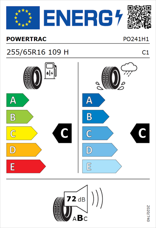 Tyre Label for Powertrac City Rover 255/65R16 109H